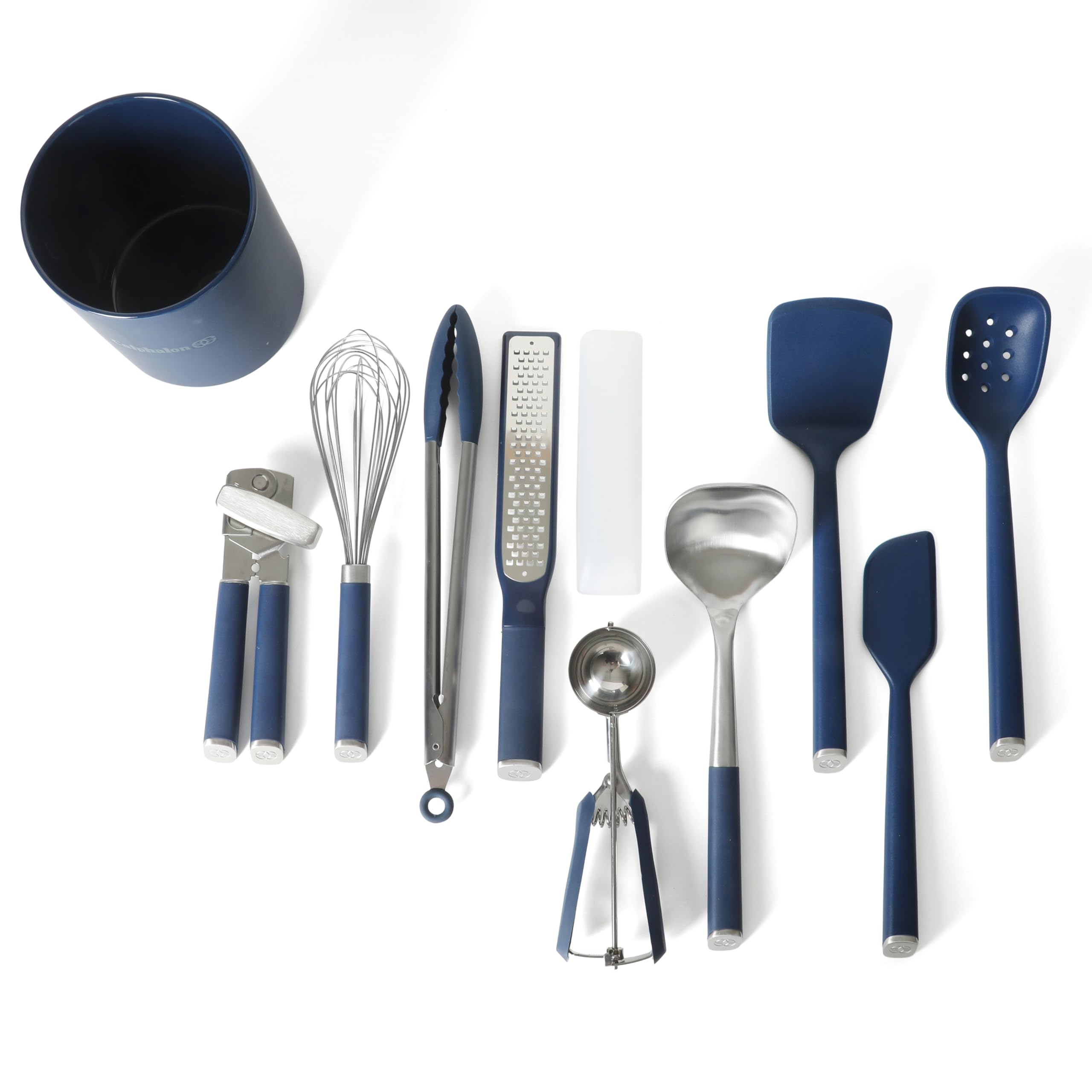 Calphalon Edge Küchenhelfer und Gadget-Set mit Topf, 10-teiliges Kochutensilien-Set, marineblau, Edelstahl und Silikon, Küchenhelfer und Gadget-Set, Blau