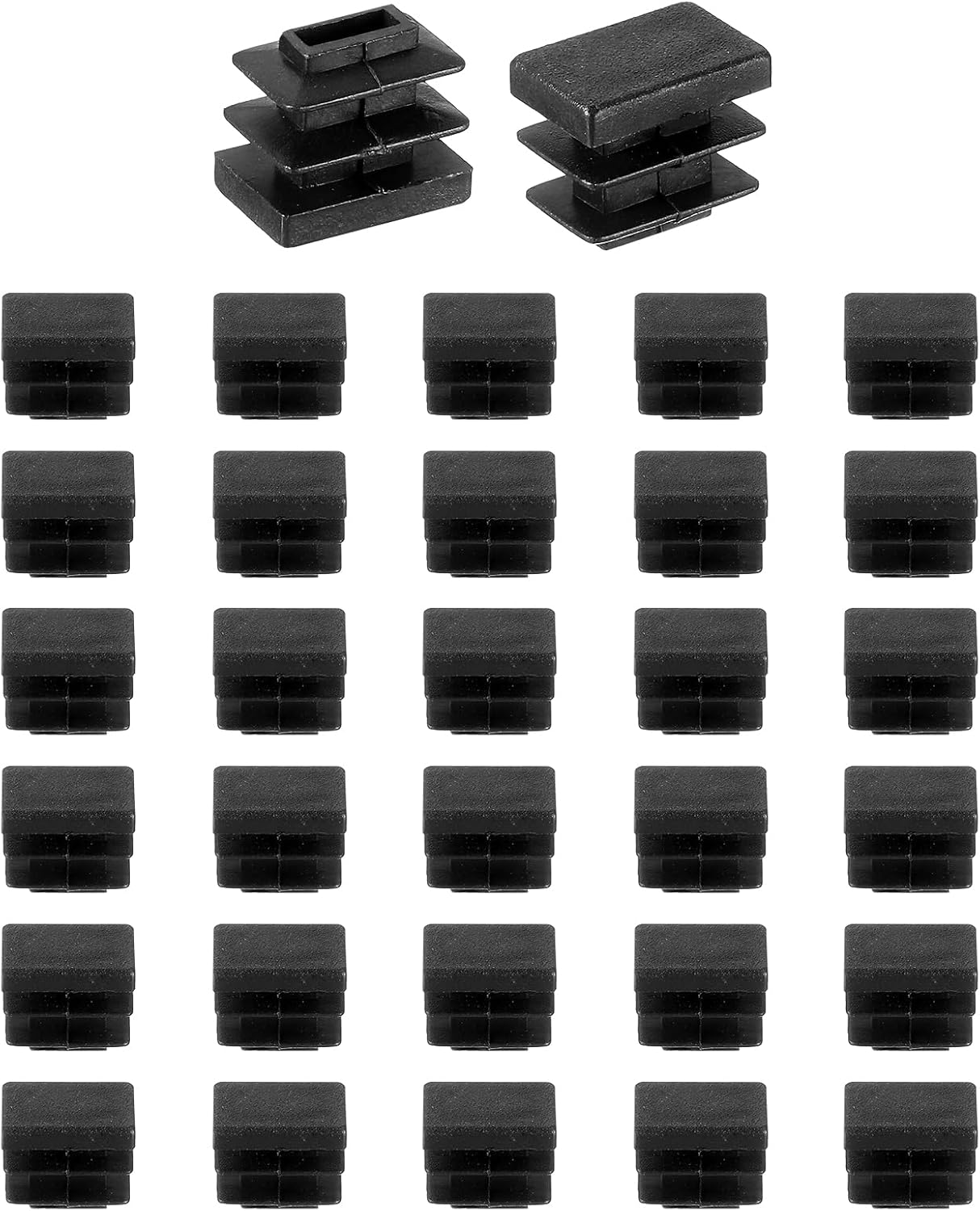 uxcell 32 Pcs Rectangle Tubing End Caps 1 1/2 x 1 Inch Plastic Hole Plugs Insert End Cap for Metal Tubing Post Chair Leg Table Bookshelves Furniture, Black
