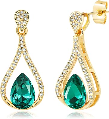 EVEVIC Austrian Crystal Hollow Teardrop Halo Drop Earrings for Women