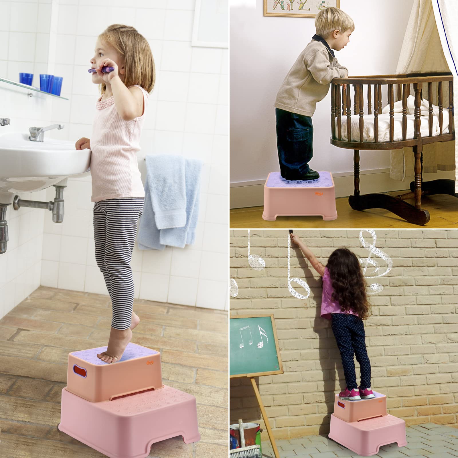 Sgabello a due gradini per bambini, sicurezza antiscivolo, staccabile Può essere utilizzato separatamente, Sedile per Addestramento per WC, per bagno a lavarsi i denti o lavare le mani, imparare