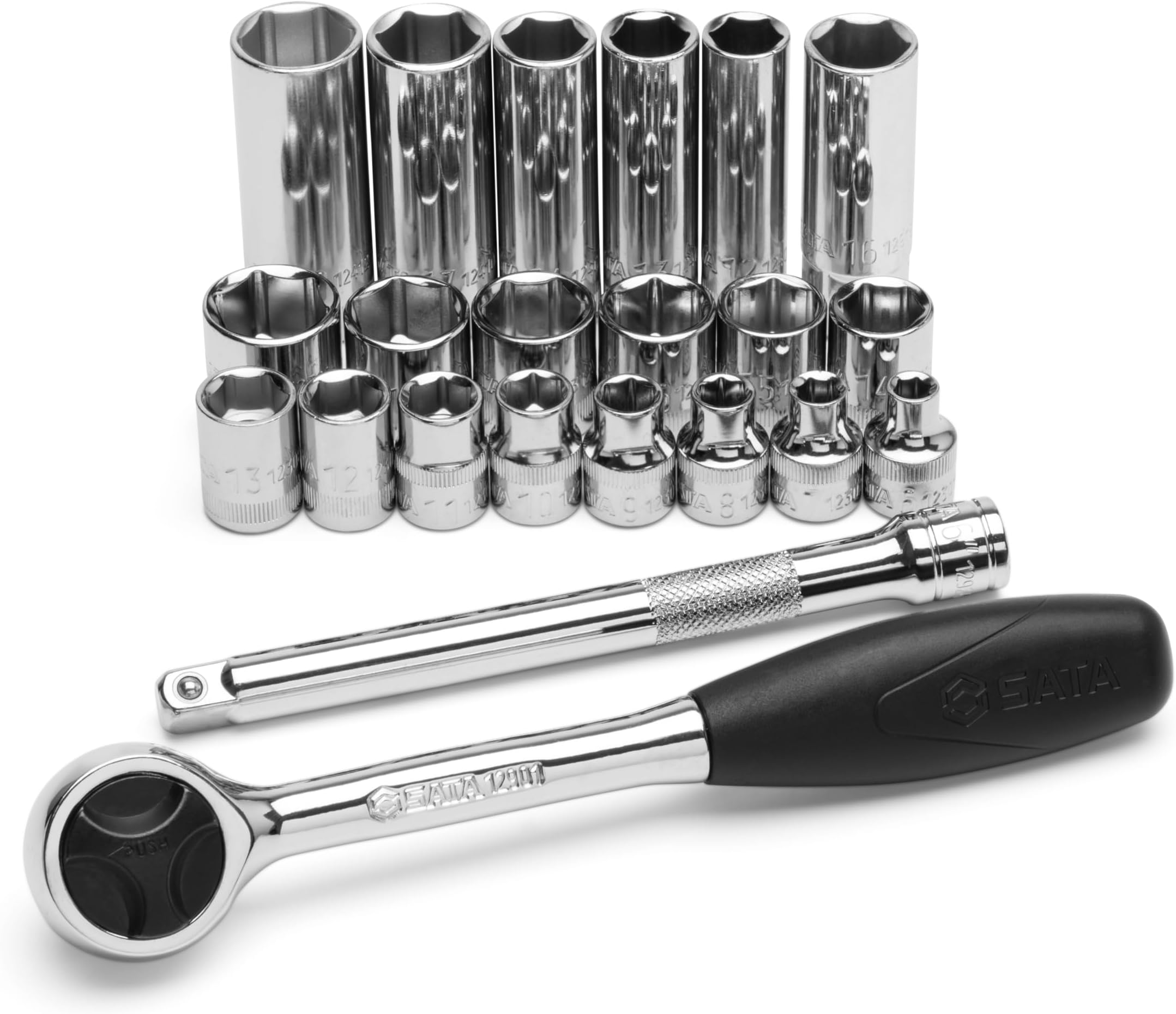 SATA ST09524 Metric Socket Set, 3/8 Inch Drive 6 Point, 22 Pieces