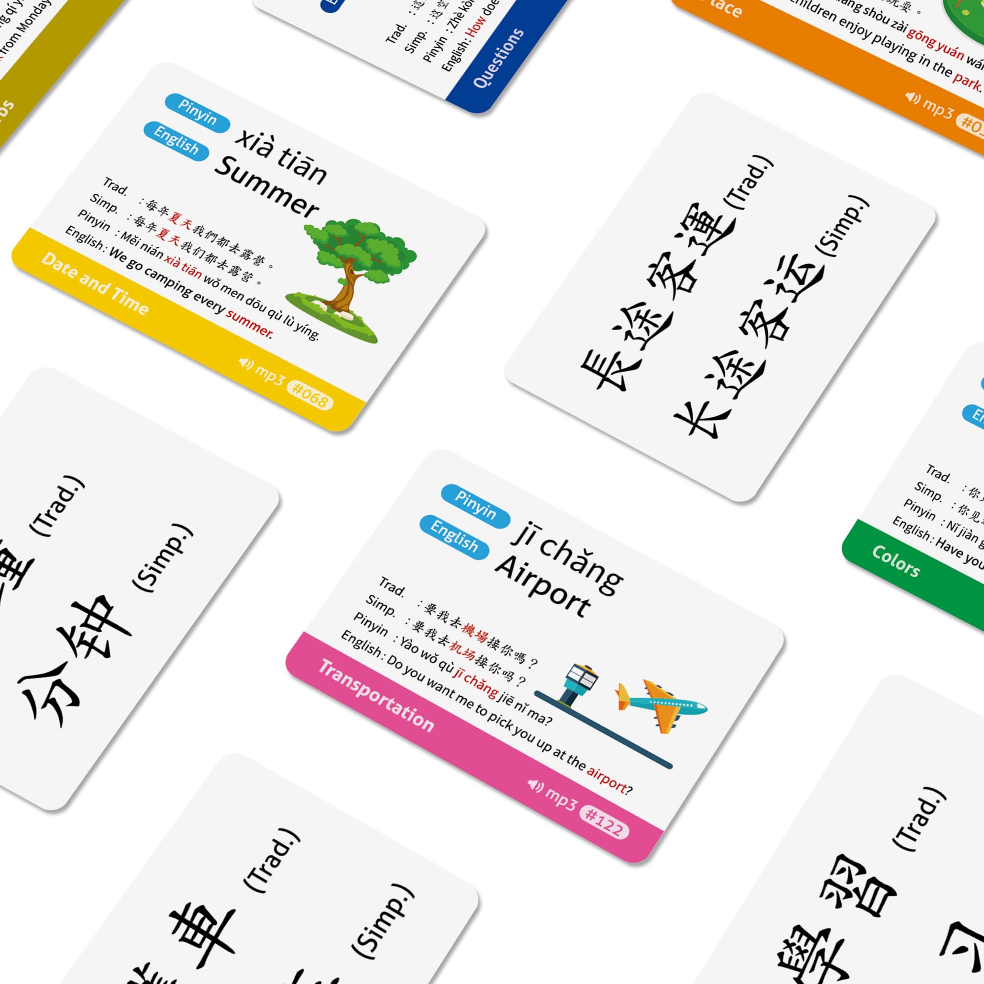 CARDDIA | Cartes de vocabulaire chinois mandarin pour débutants | Chinois traditionnel et simplifié | Exemples de phrases et audio MP3