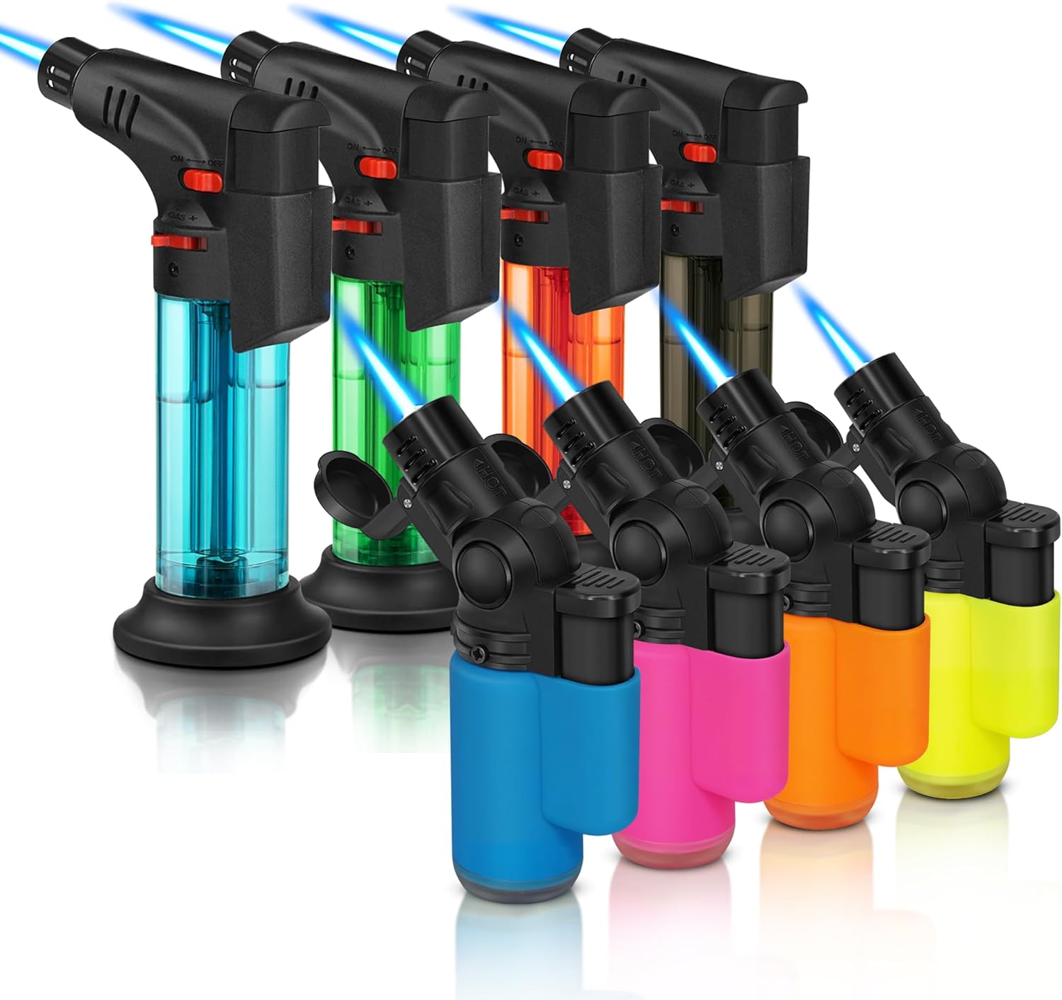 SAMNIU 8 Packs of Mini Jet Torch Lighter + 45° Rotatable Butane Lighters for Candle, Fireplaces, Grill