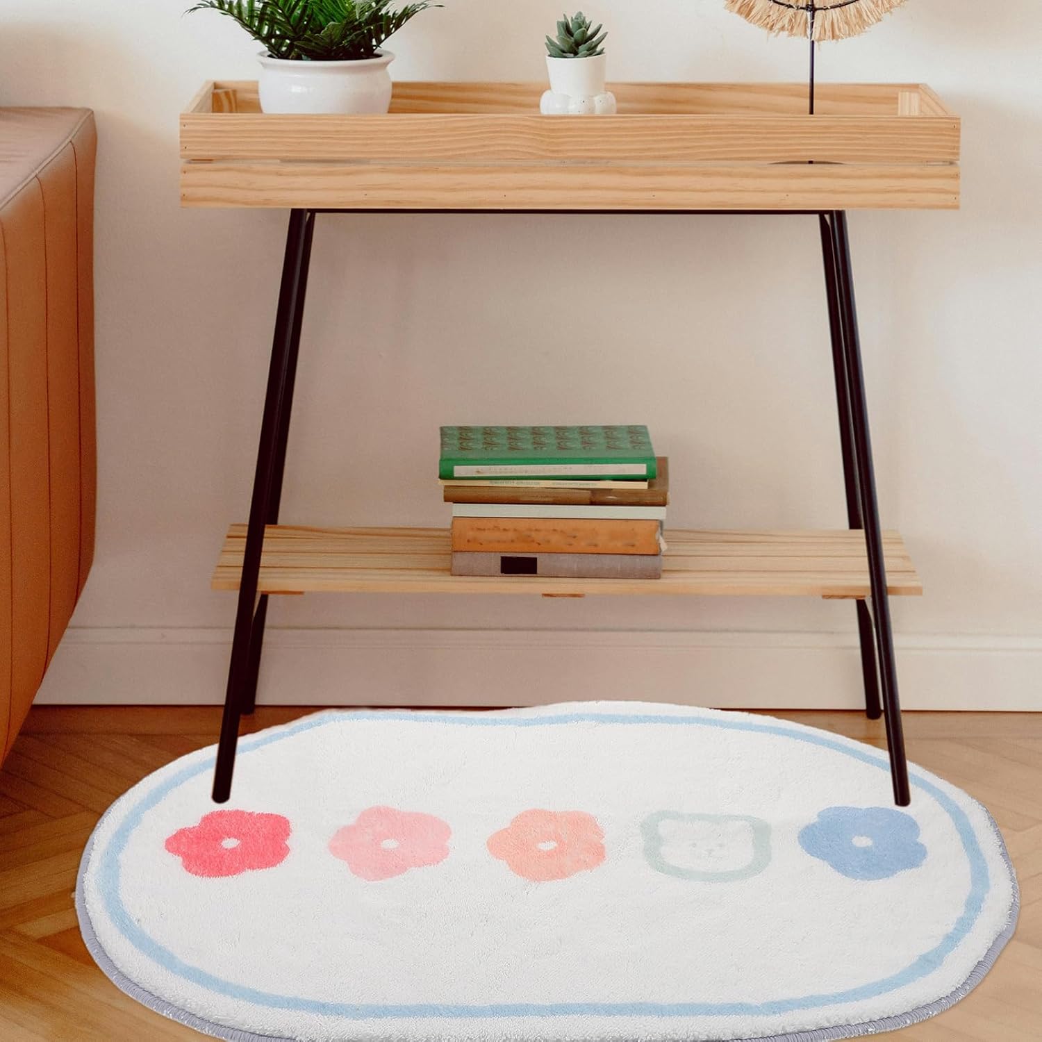 UPKOCH Cute Cartoon Area Rug for Girls Room Decor Non-Slip Play Mat for Indoor Use Soft Crawling Carpet Machine Washable Floor Pad Flower Bear Design
