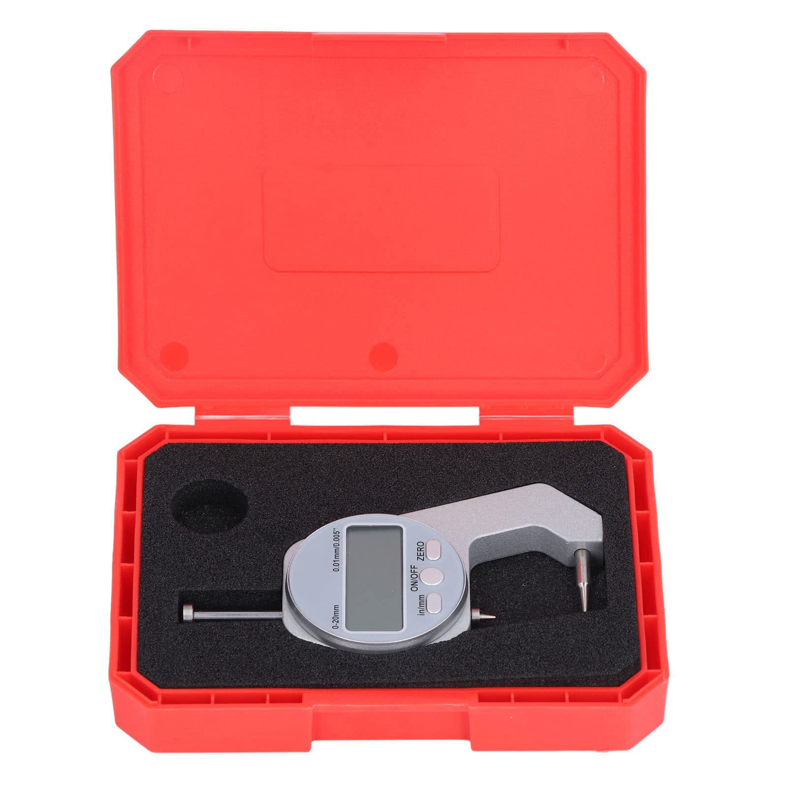 LiebeWH Dickenmesser 0-20 mm Bereich LCD-Digitalanzeige Kleine Mikrometerschraube mit Gebogener Spitze Elektronisches Mini-Messwerkzeug für Papierfolie Leder
