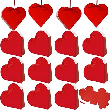 Valentines Day Red Heart Treat Gift Boxes Love Heart Shaped Double-sided Present Baked Cookies Candy Chocolate Desserts Folding Boxes for Wedding Mothers Day Birthday Party Decor Supplies 15Pcs
