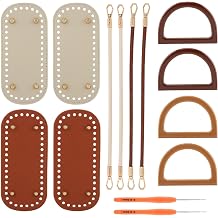 4+4 Pcs Bag Bases for Crochet with D Shape Purse Handles for Bag Making, 2 PCS Crochet Hooks, 4 Colors Leather Purse Bottoms for Crocheting DIYColorBeige+Brown