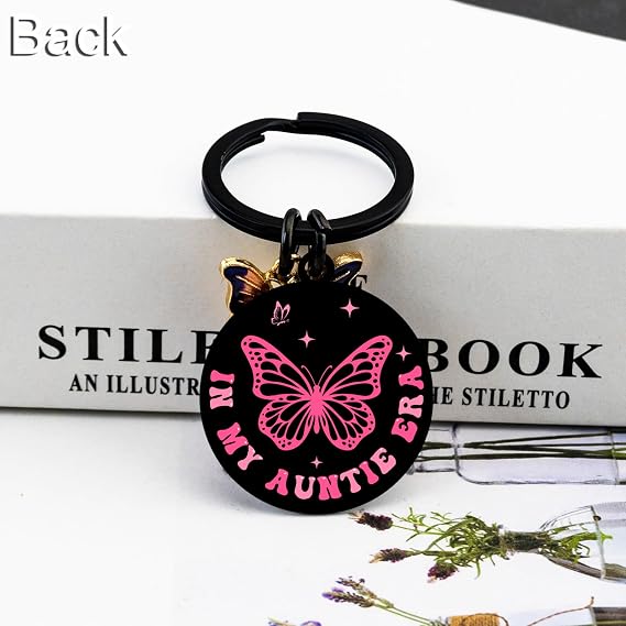 OEHEDOU In My Auntie Era Keychain For Women Aunt Gifts For Aunts From Niece Nephew Aunt Birthday Gifts For Women Mothers Day Best Auntie Gift Cute Butterfly Keychain For Aunties Great Aunts Gift