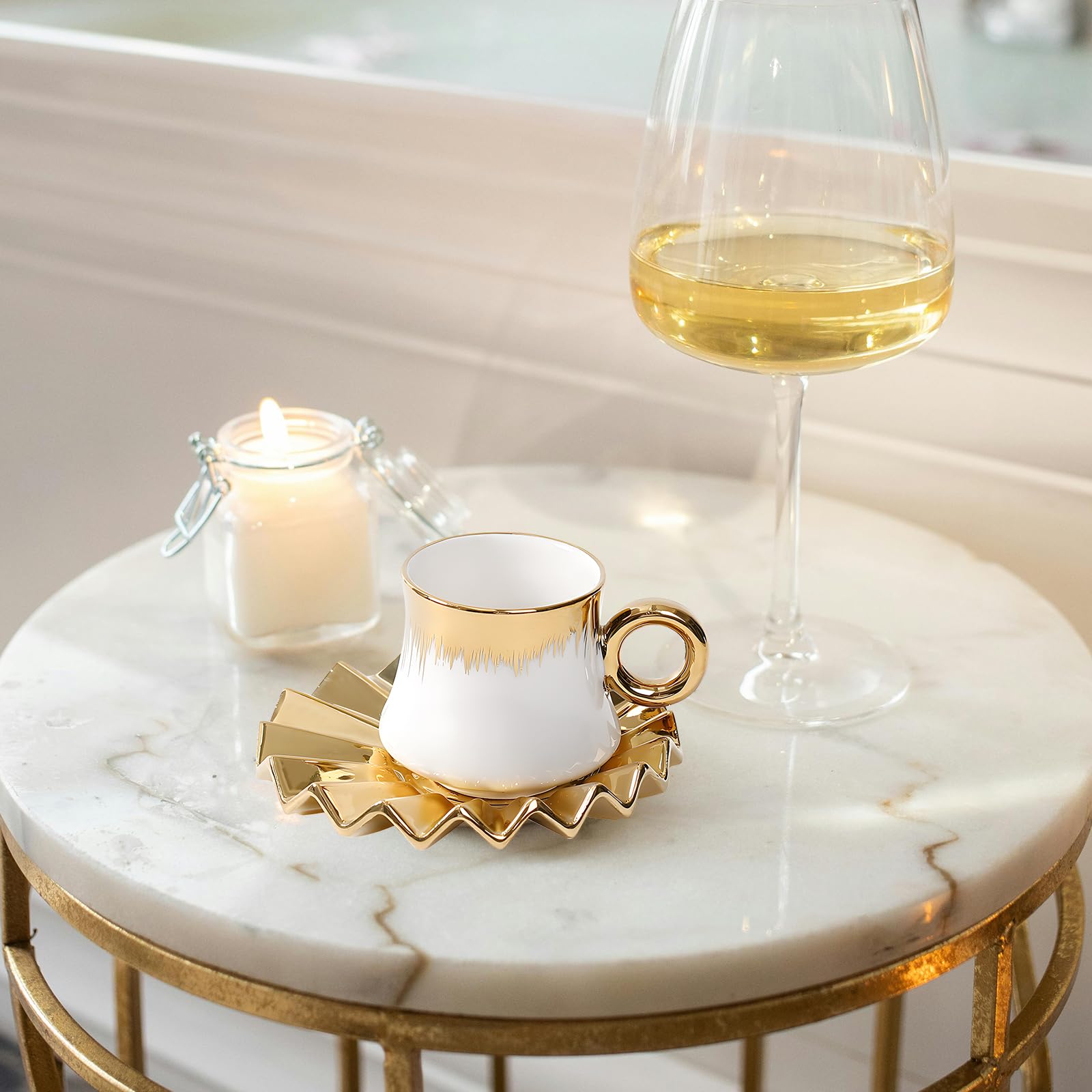 Juego de 6 tazas de té de porcelana con platillos, caja de regalo