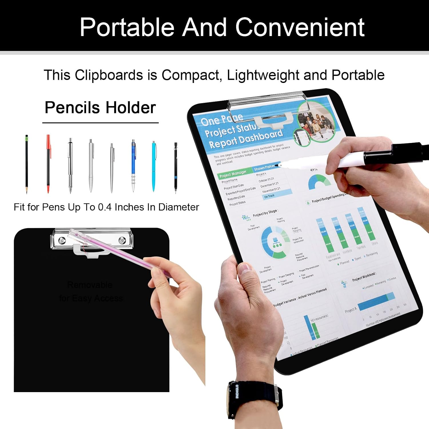 6 PCS A4 Clipboards,Plastic Clipboard with Pen Holder,Clip Boards 8.5x11 with Low Profile Clip,Cute Hanging Clipboard for School Office Supplies Clipboards for Kids,Portable Clip Board for Nurse