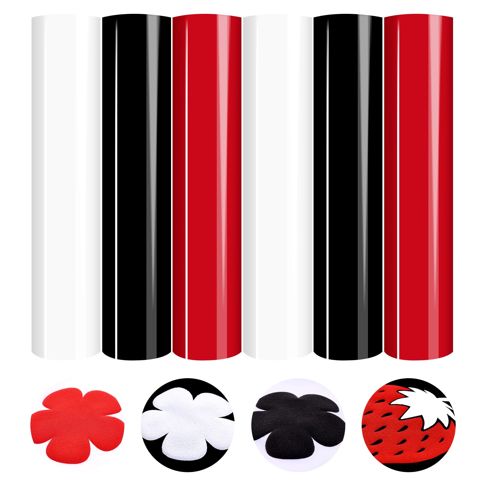 HTVSTD Black White Red Puff HTV Heat Transfer Vinyl 6pcs Iron on Vinyl