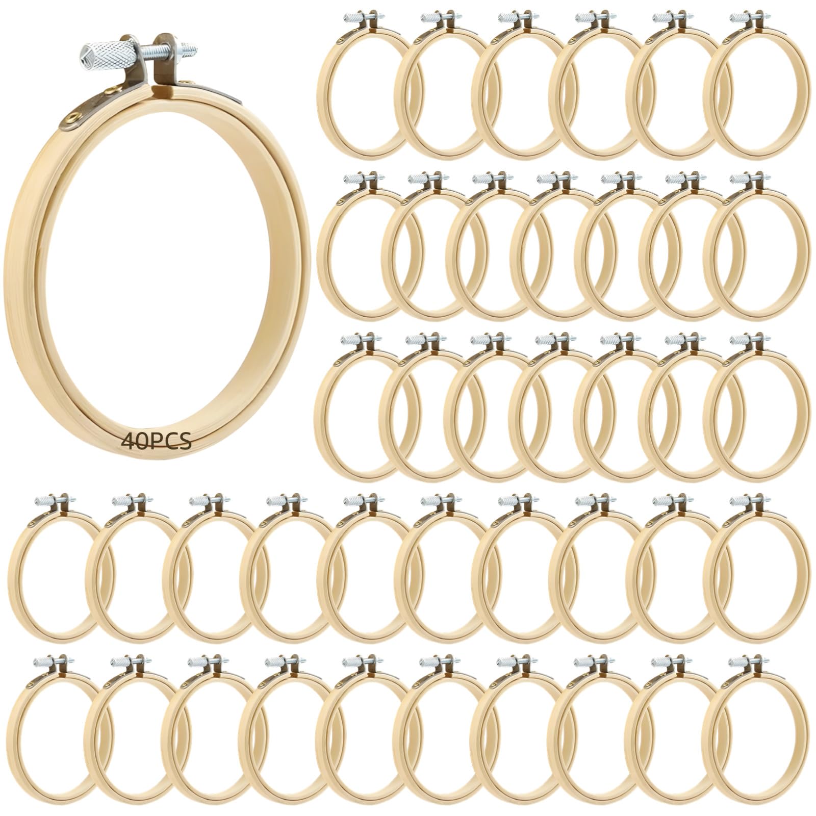 40 cerchi da ricamo da 6 in / 15 cm, set di attrezzi regolabili fai da te, cerchi in legno per progetti creativi, cerchi rotondi per decorazioni da parete e decorazioni per matrimoni, confezione sfusa