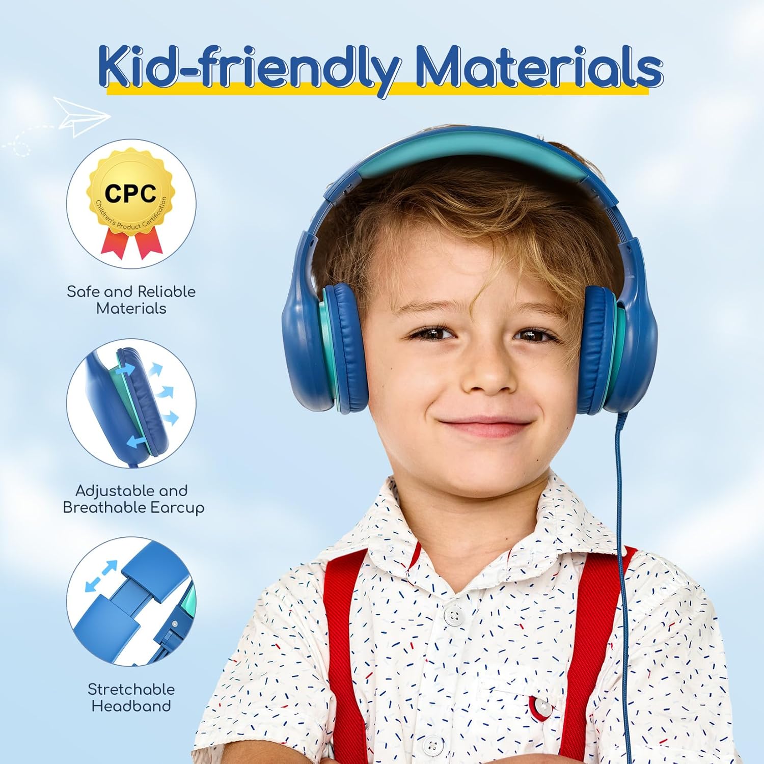 EarFun Kids Headphones Wired with Microphone, 85/94dB Volume Limit Headphones for Kids, Portable Wired Headphone with Shareport, Stereo Sound Foldable Headset for School/Tablet/PC/Kindle, Type C - Image 4