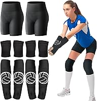Vista 1 de Poen 10 piezas de accesorios de voleibol, pantalones cortos de voleibol, rodilleras y mangas para brazos con almohadilla de protección, pantalones