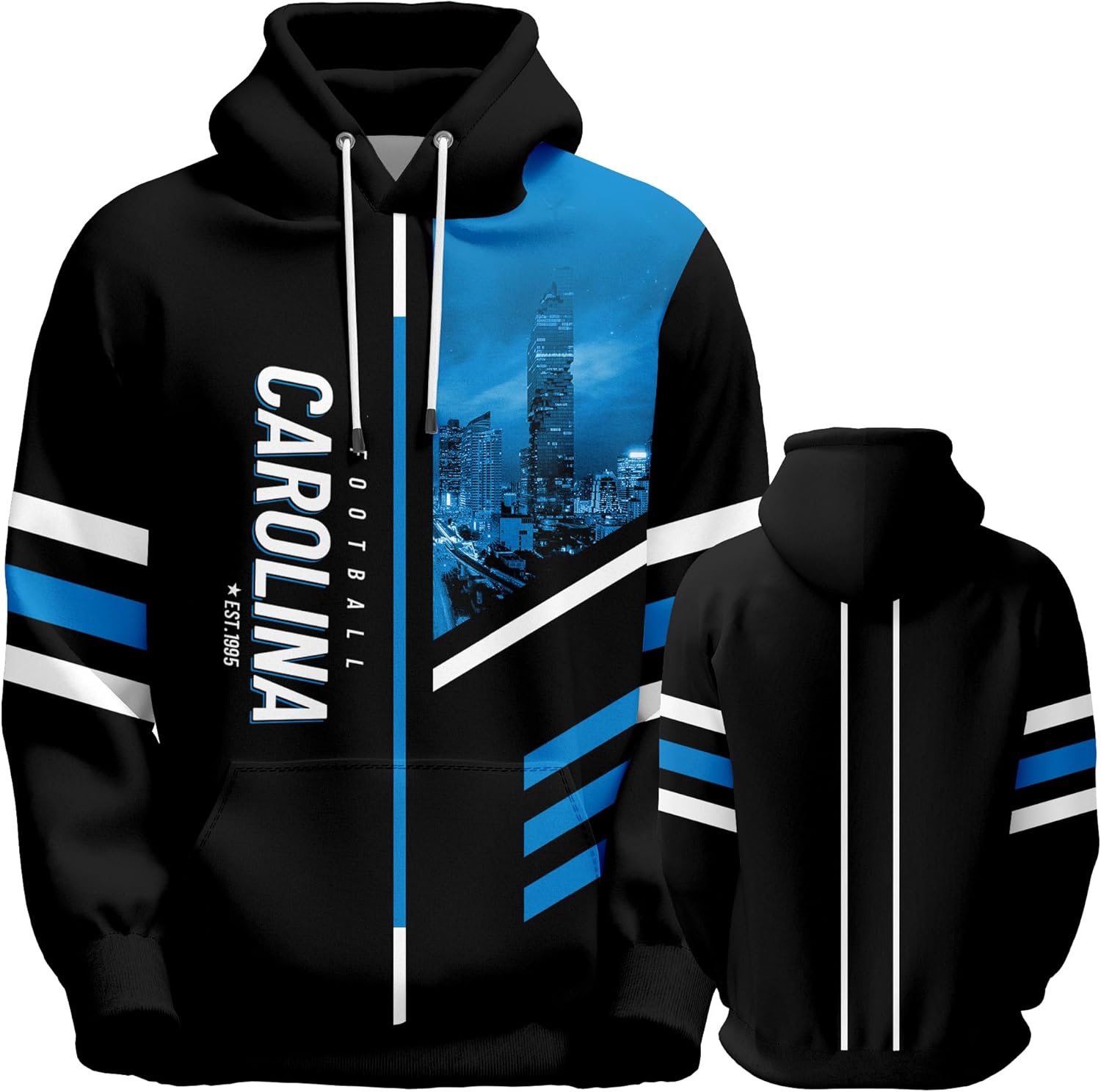 SEAGGS Men's American Football Hoodies City Night Skyline Team Fans Sweatshirt Sports Football Gift Pullover Game Day Apparel