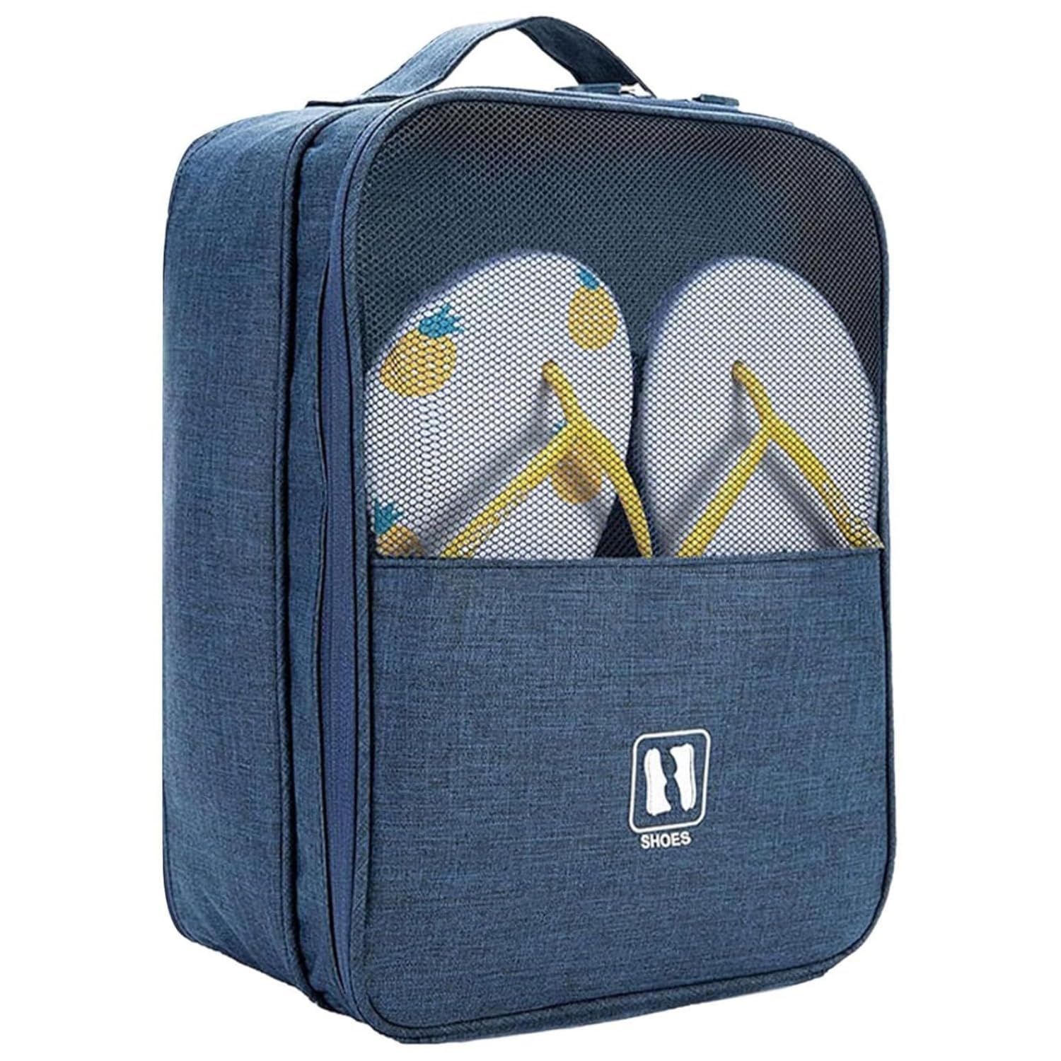 3 in 1 Shoe Organiser Polyester Bag Waterproof Footwear Pouch, Portable Storage with Double Side Zipper Easy to Carry for Traveling Men Women Blue-image-38