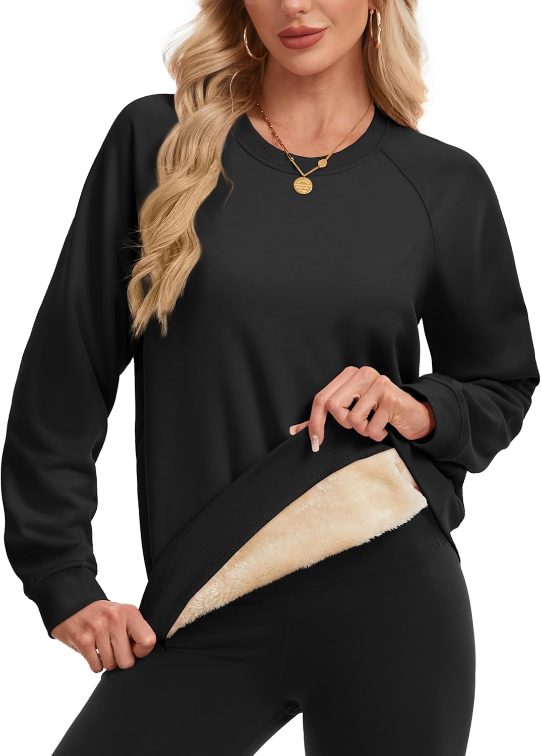 MAGCOMSEN Women's Sweatshirt Fleece Sherpa Lined Pullover Sweaters Warm Long Sleeve Shirts Crewneck Winter Tops - Image 2