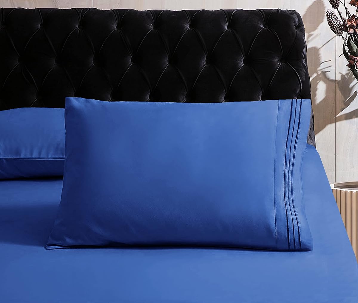 Mocassi Hotel Luxury 1800 Thread Count Bedding Pillowcases Standard Size Set of 2 - Pillow Covers - Pillow Protector - Cooling Pillowcases (Set of 2 Standard/Queen Size, Imperial Blue)