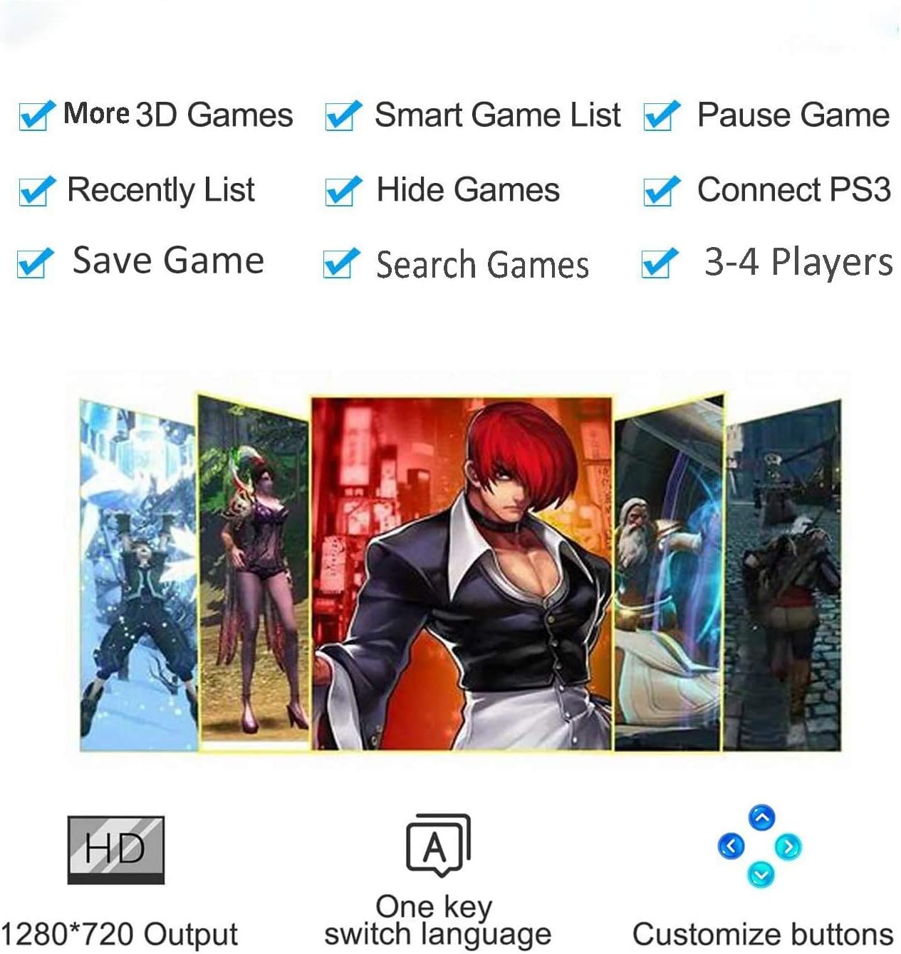 Exclusive Discount 🔥 FRCITI 3D Arcade Game Console - 3399 Games Installed, Search Games, Support 3D Games, 1280x720P, Favorite List, 4 Players Online Game, 2 Players Game Controls, Arcade Toys (Black&White)