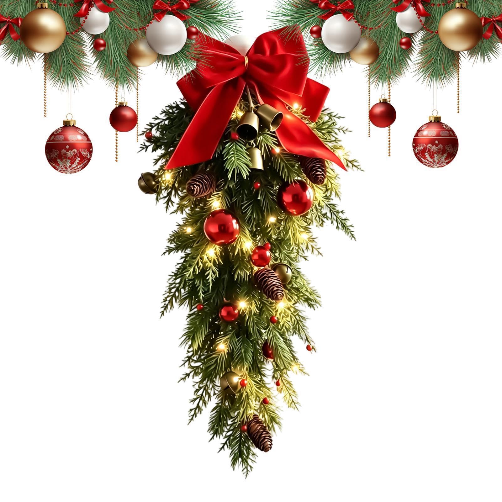 Corona di Natale 68 cm aghi di pino, capovolto e bacche