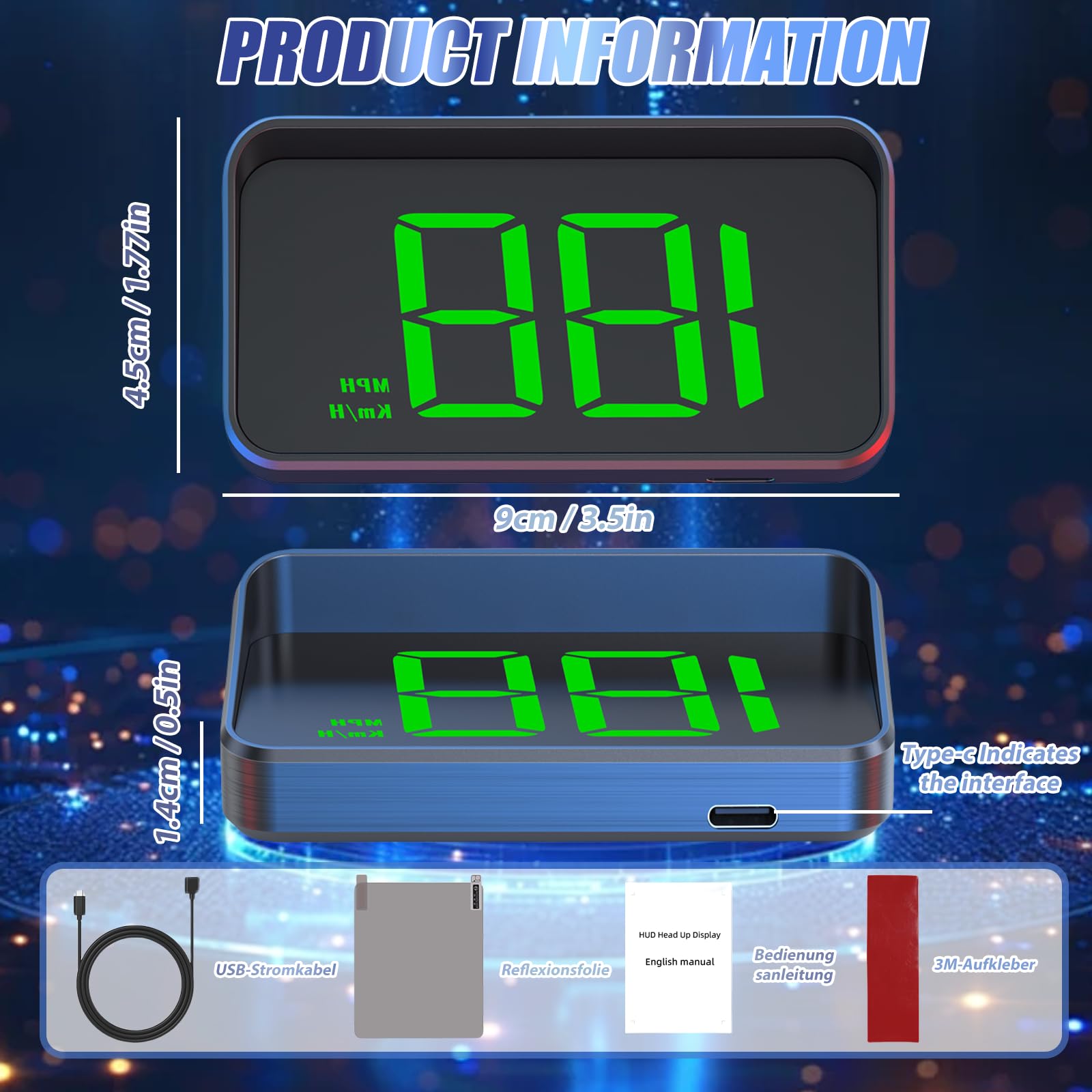 Cyfrowy tachometr HUD Speedometer: Beidou GPS prędkościomierz, interfejs USB typu plug-and-play, projektor szyby, kompatybilny ze wszystkimi pojazdami