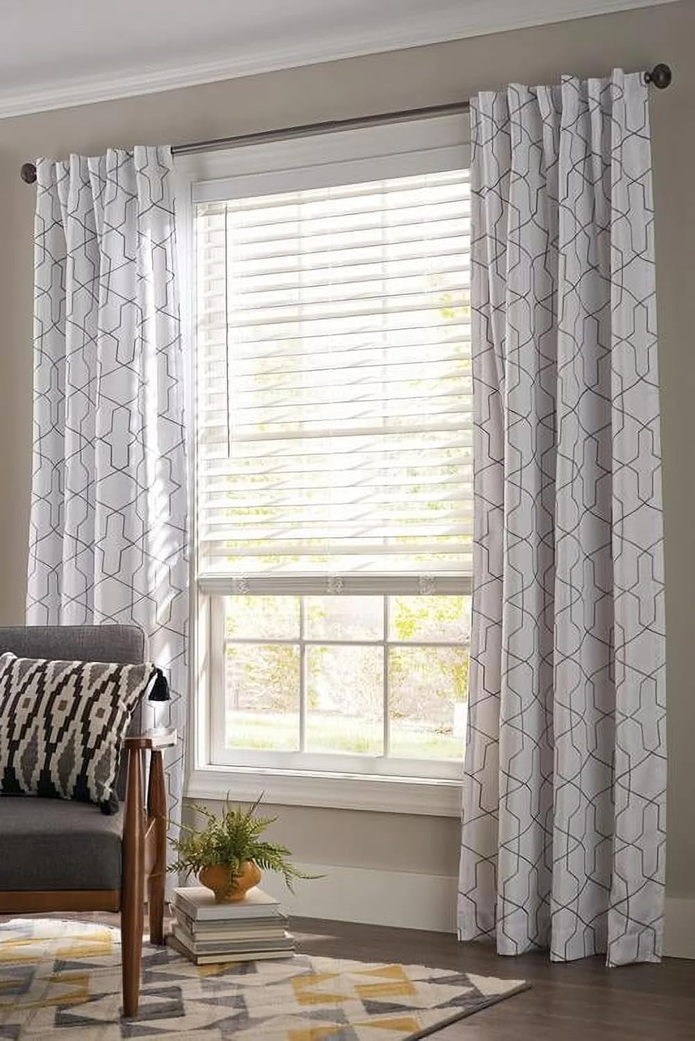 2" Cordless Faux Wood Horizontal Blinds, White, 31" W x 48" L