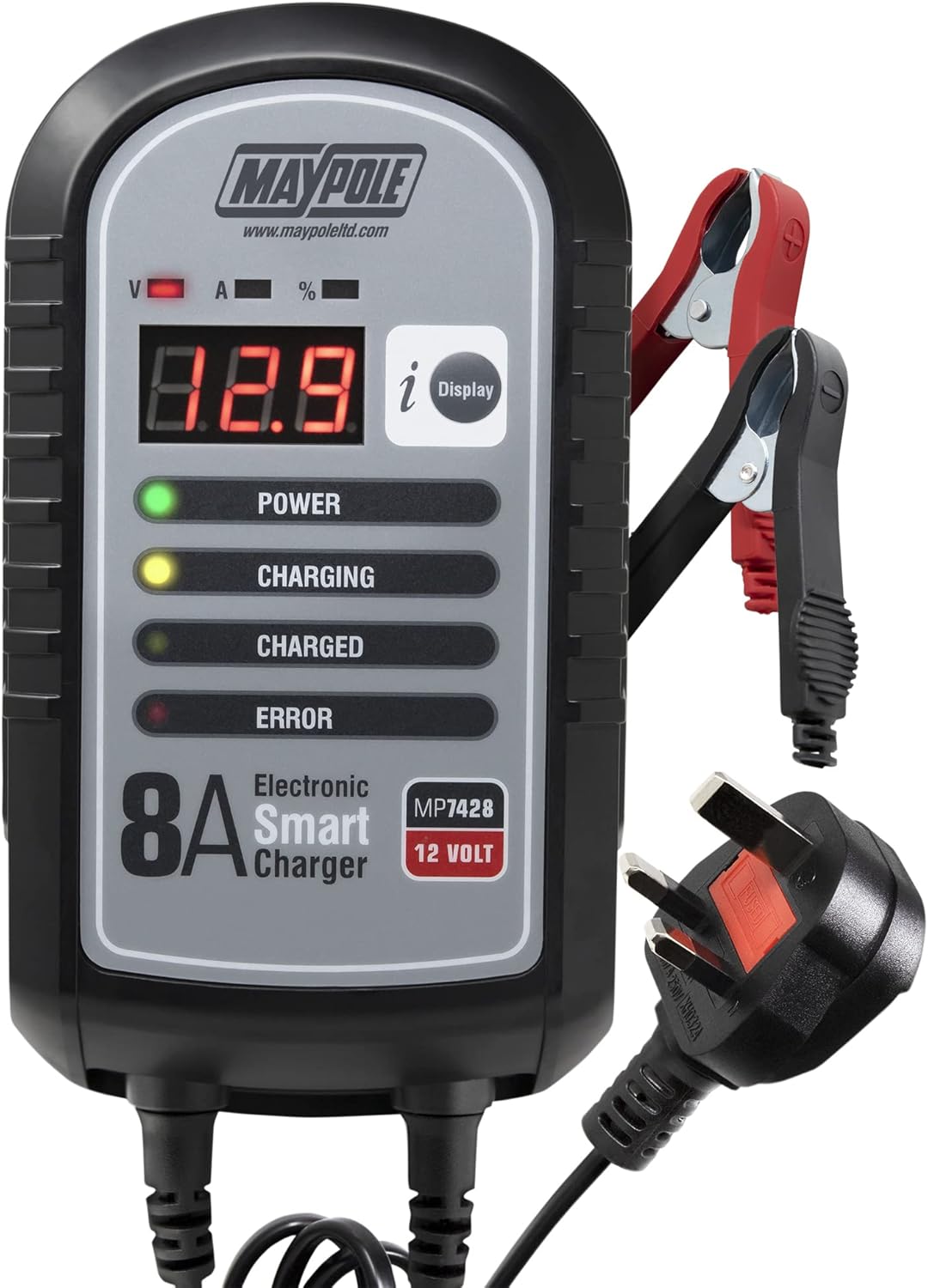 Maypole 8A 12V Electronic Smart Car Battery Charger Fully Automatic 9