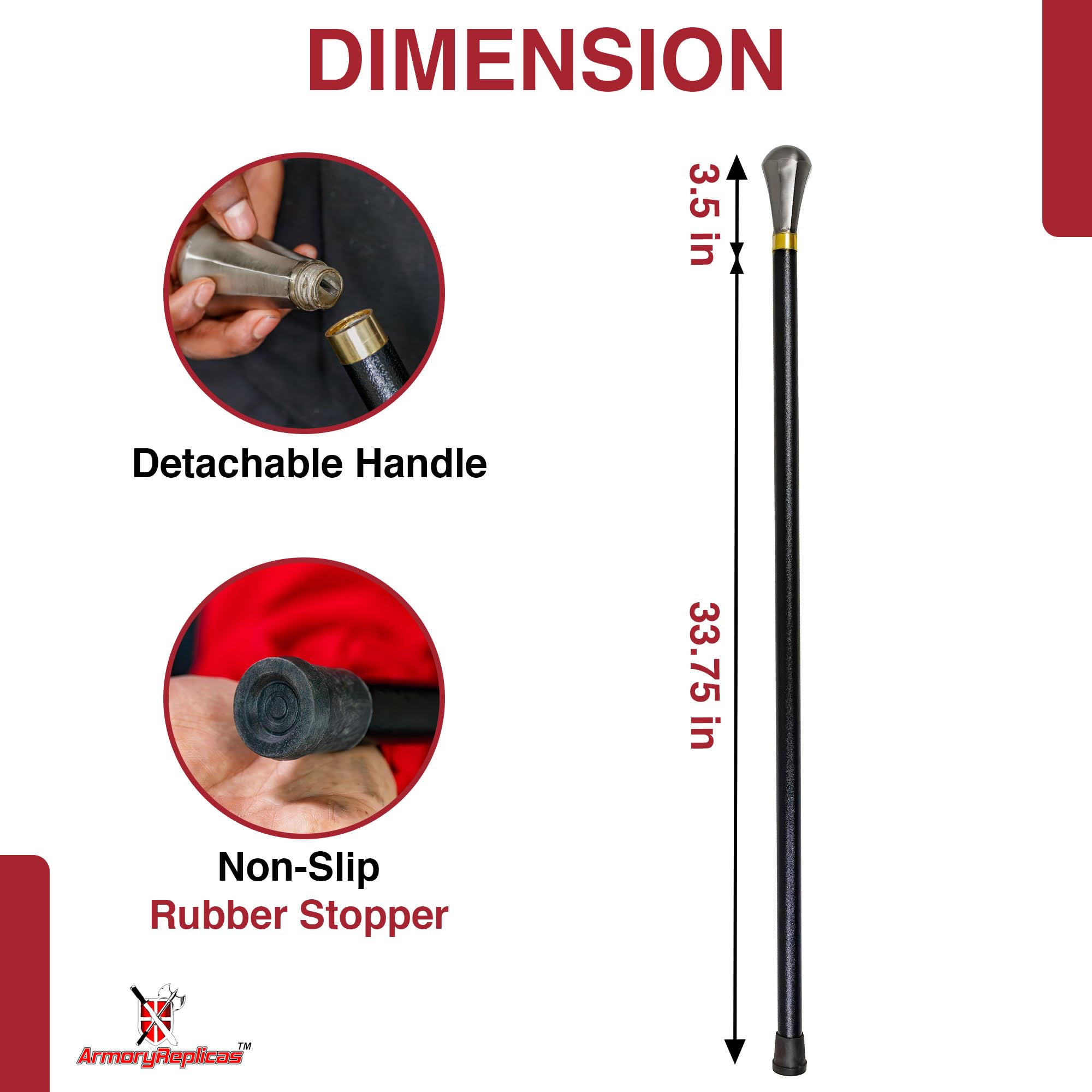 Armory Replicas™ Thrilling Finale Classic Handcrafted Costume Walking Cane with Rubber Stopper, and Elegant Design