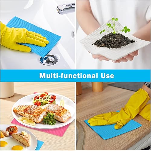 Miniatura 6 de HOMEXCEL Paquete de 10 paños de cocina suecos para cocina, paños de esponja reutilizables, toallas de papel ecológicas y platos de lavado, altamente
