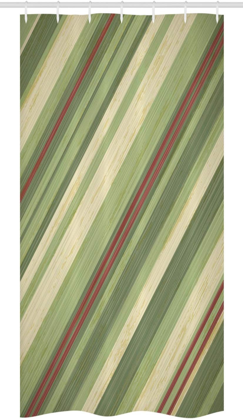 Ambesonne Vintage Stall Shower Curtain, Red Green Diagonal Stripes on Old Aged Design Grungy Background Abstract Print, Fabric Bathroom Decor Set with Hooks, 36" W x 72" L, Green Cream