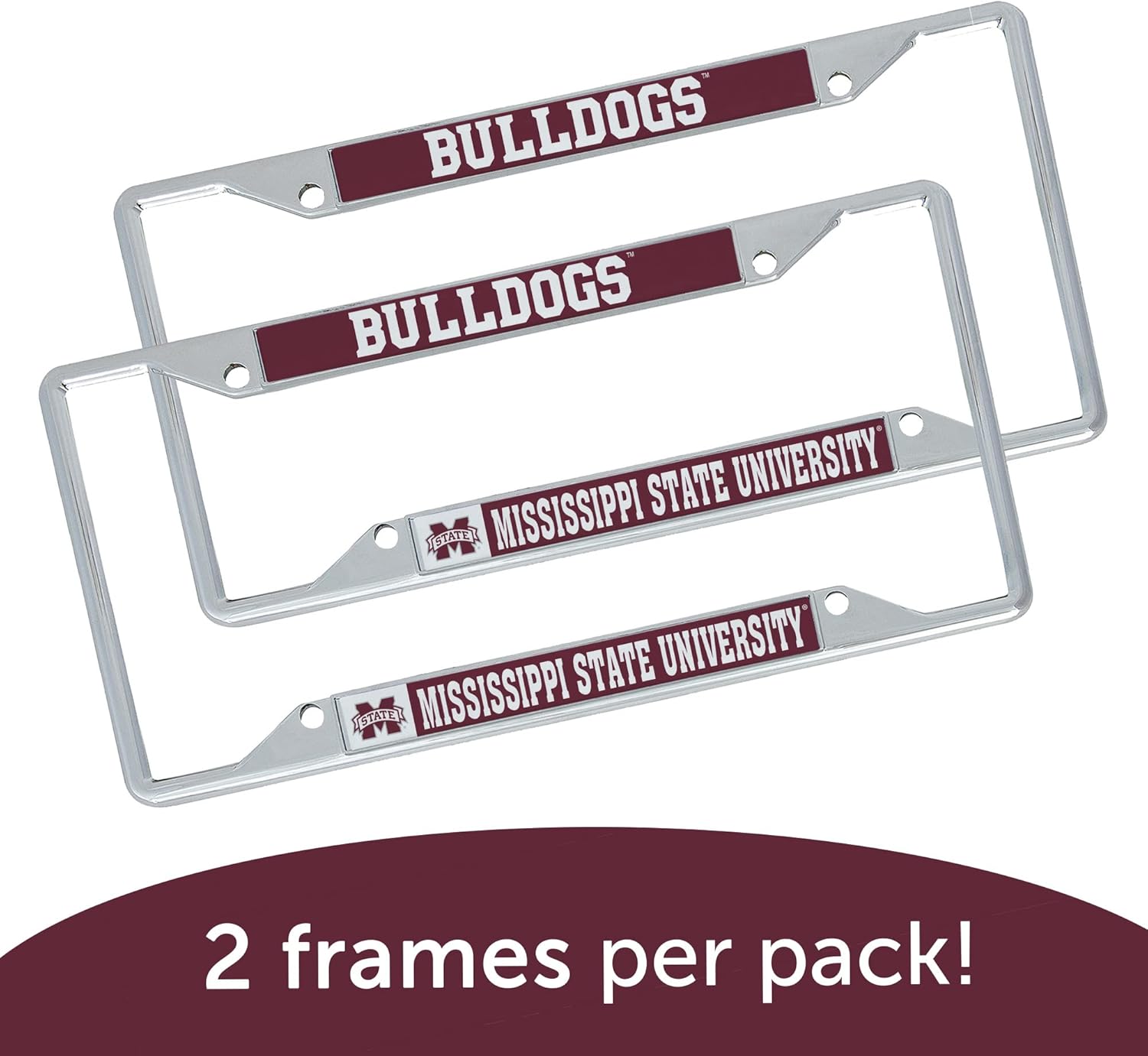 Desert Cactus Mississippi State University Car Accessories Metal License Plate Frame for Front or Rear of Car (Mascot 2 Pack)
