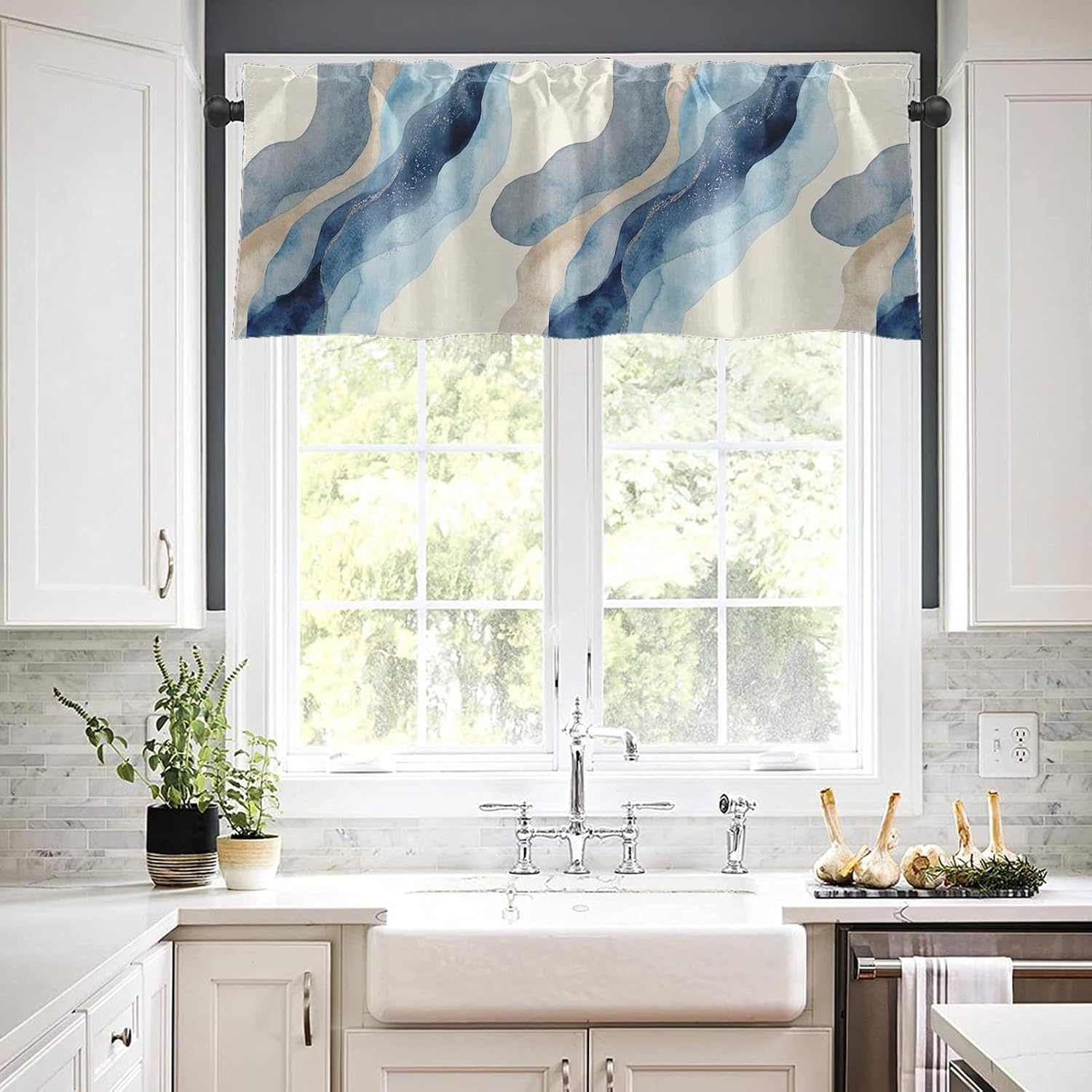 Emvency Valances for Windows, 2 Pack, 52x18 Inch, Marble Abstract