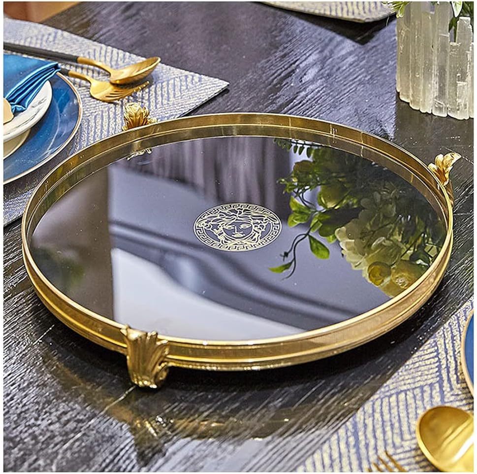 Home Glass Storage Tray Decoration Bathroom Gold Copper Base Shelf Dining Room Service Tray Living Room Decoration
