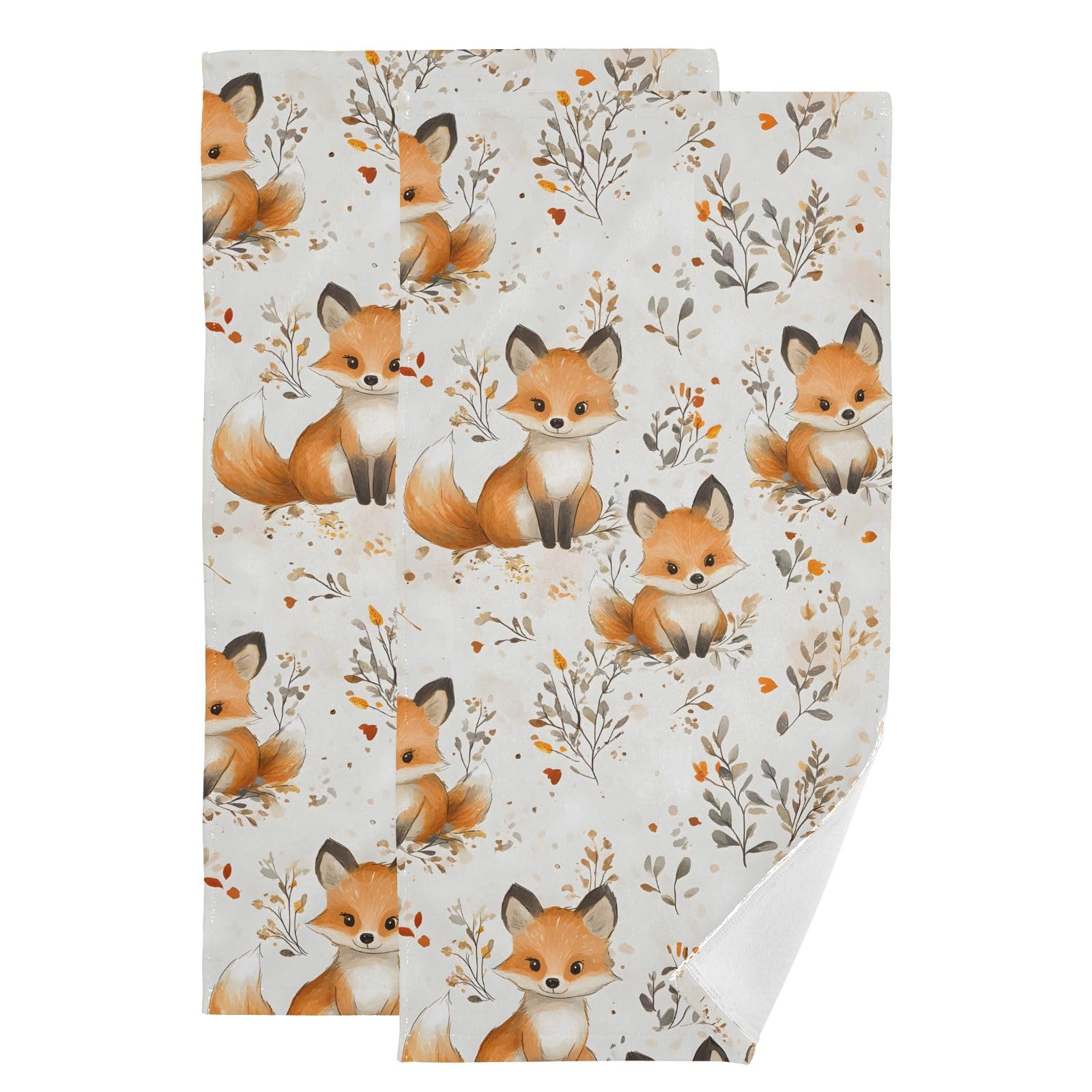Toallas de mano de zorro hechas de algodón absorbente para baño y cocina, 36x72 cm (2 uds)