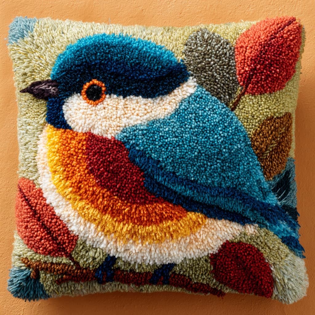 Taxpy DIY Latch Hook Cushion Kits, Animals Birds Needlework Embroidery Set Crochet Needlework Crafts with Latch Hook Tool 43x43cm