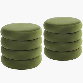 19.5 Inch Round Storage Ottoman, Modern Velvet Ottoman Coffee Table with Removable Top, Green Vanity Stool with Storage for Bedroom, Living Room, Dorm, Set of 2