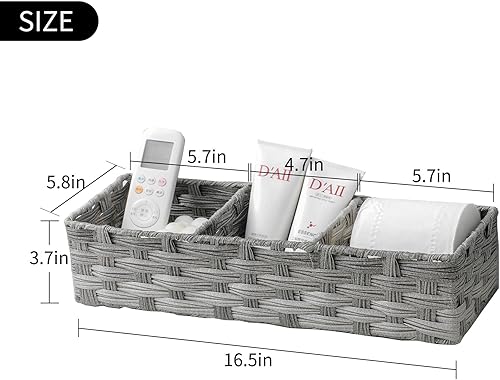 Miniatura 2 de Cesta de papel para tanque de inodoro, multiusos, tejida a mano, de plástico, con divisor para estantes, decoración rústica de baño, organizador de