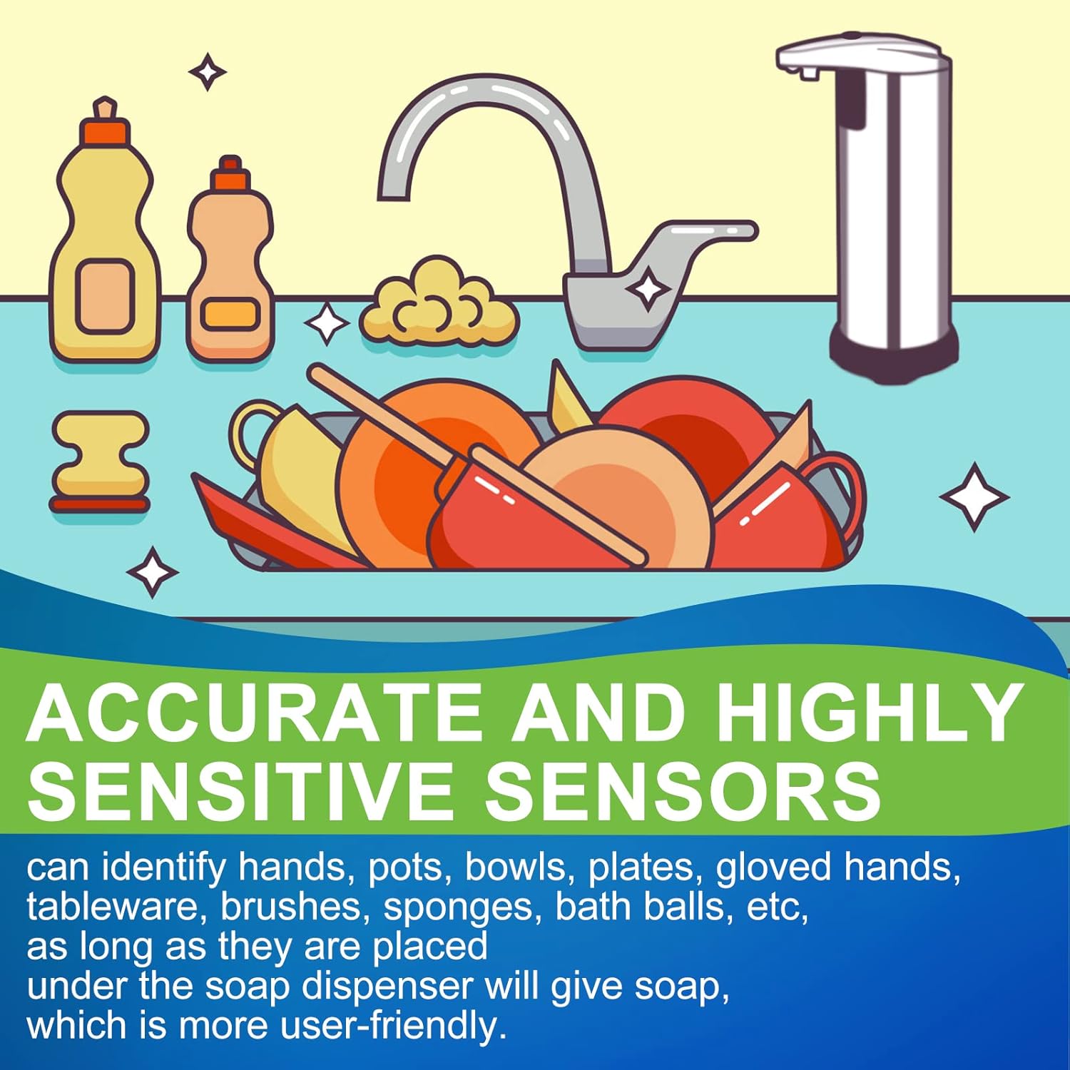 Automatic Soap Dispenser Touchless 3-Level Infrared Sensor Waterproof Base, Soap Dispensers for Bathroom Kitchen Countertop Hands-Free Soap Dispenser, Silver : Home & Kitchen