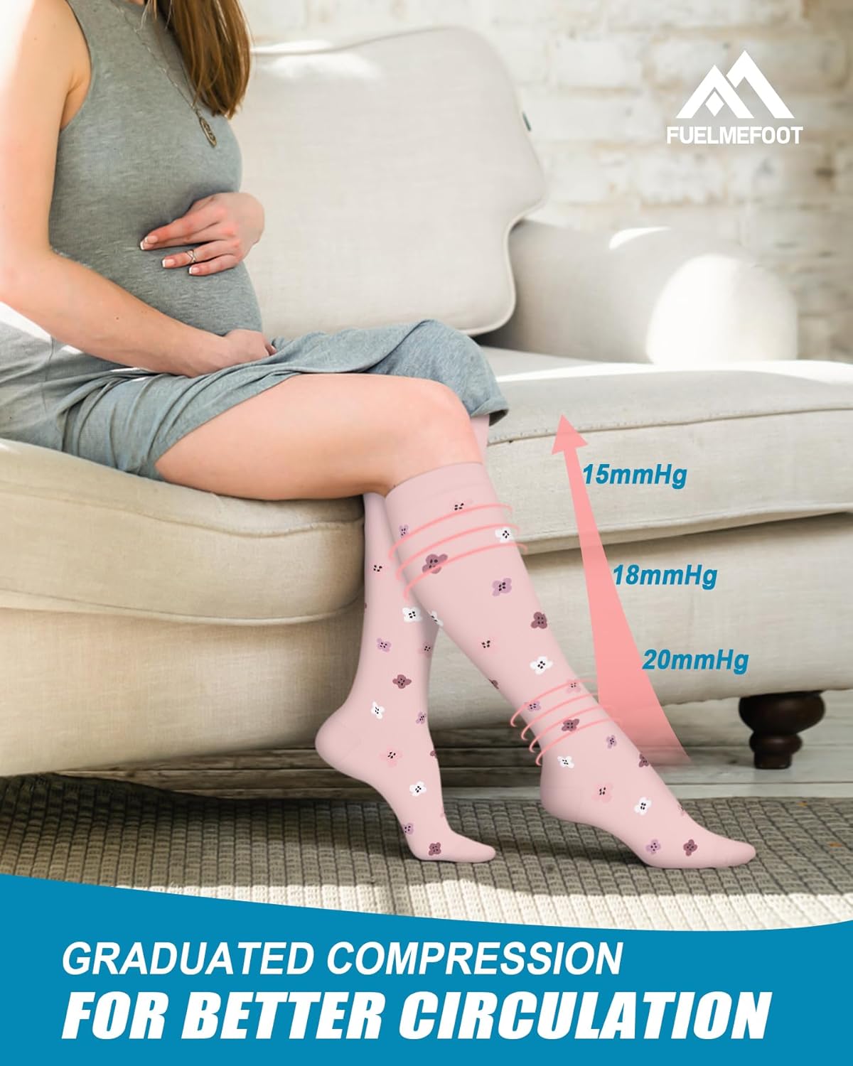 6 Pairs Compression Socks for Women & Men 15-20mmHg Graduated Support Knee High Socks for Nurses, Travel, Athletic - Image 4