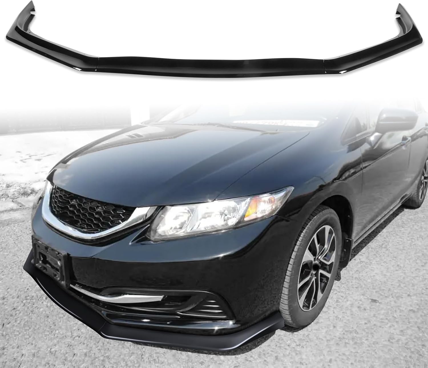 Front Bumper Lip Compatible with 2013-2015 for Honda Civic Sedan DX/EX/EX-L/HF/LX/Natural Gas/Touring 2015 for Honda Civic Sedan SE Glossy Black Front Lip
