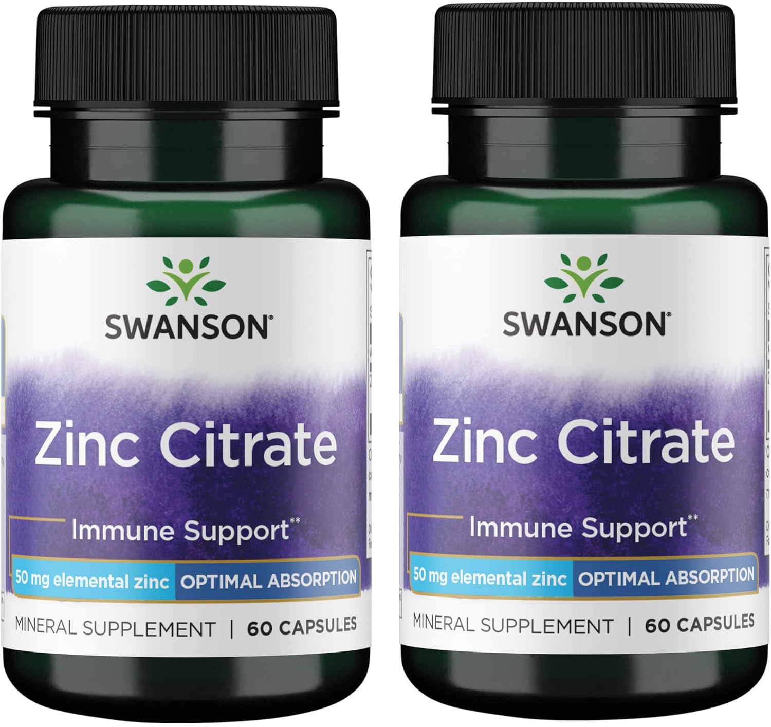 Swanson Zinc Citrate - Mineral Supplement Promoting Healthy Vision & Immune System Health - Natural Formula Supporting Overall Wellness - (60 Capsules, 50mg Each)