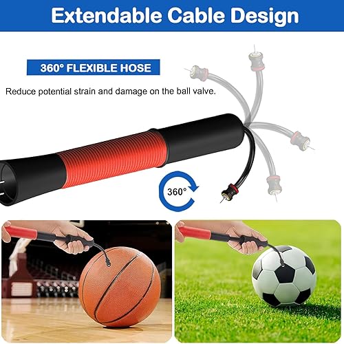 Miniatura 4 de Bomba de pelota con almacenamiento de agujas (nunca pierdas el pin), bomba de baloncesto con 5 agujas y cable extensible, bombas de fútbol, bomba de
