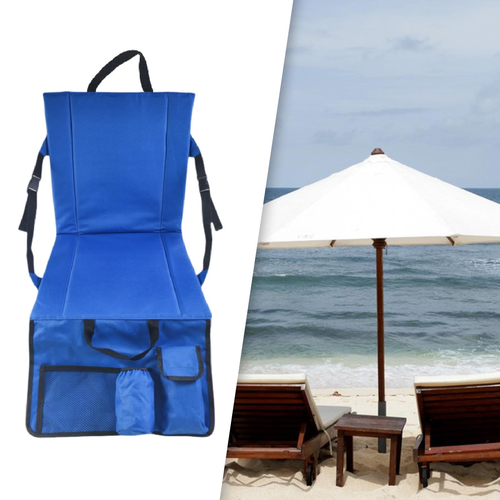 Almencla Coussin de Siège Pliable avec Dossier et Porte-gobelet. Chaise Pliante en Tissu Oxford pour Réunions et Activités Sportives en Extérieur, Idéale pour, Bleu