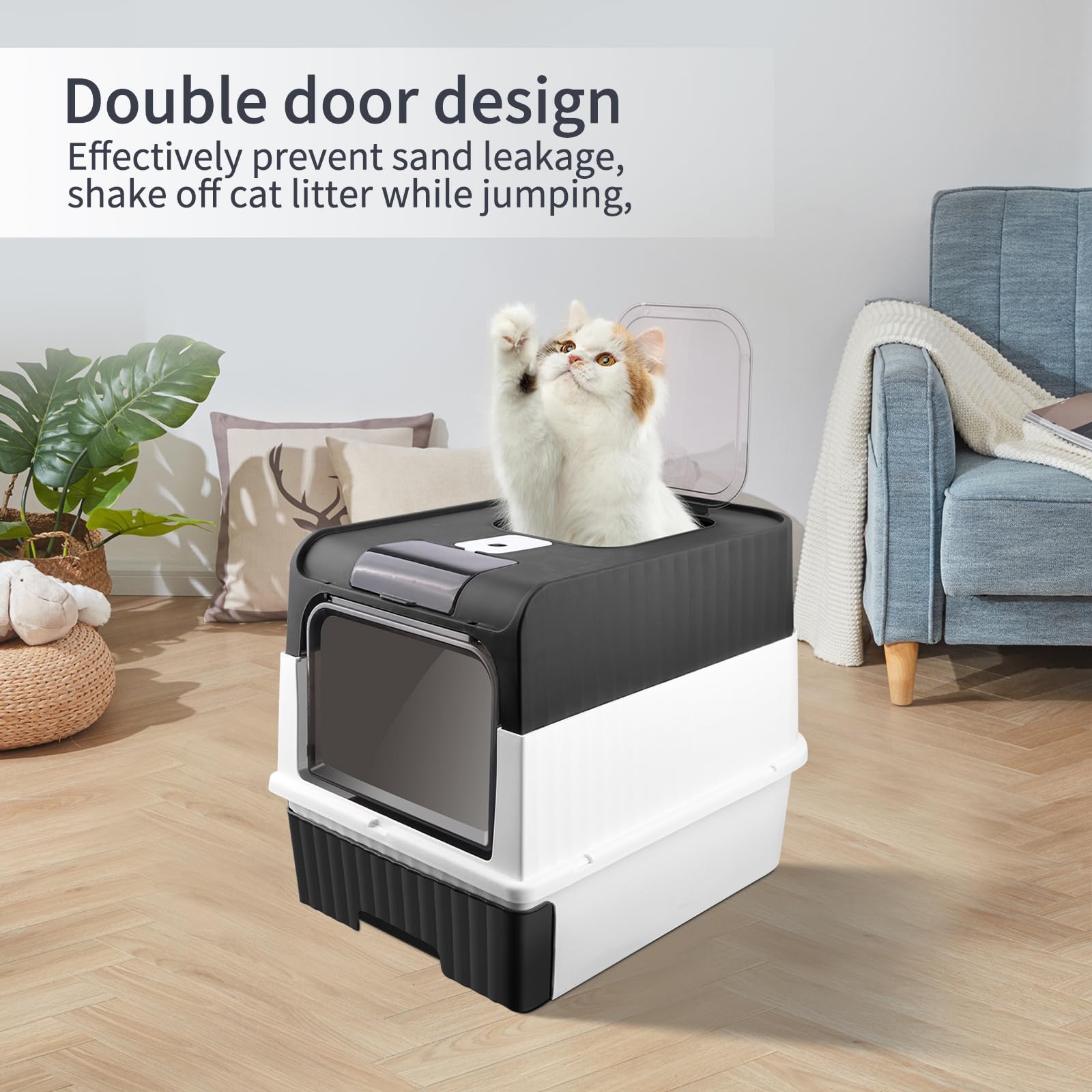 Grande Maison de Toilette Chat Pliable,Bac de Tiroir et Pelle à Litière,Portable,Bac à Litière Fermé Compartiment Inférieur Amovible pour Un Nettoyage Facile 49 * 37 * 35 cm-Noir