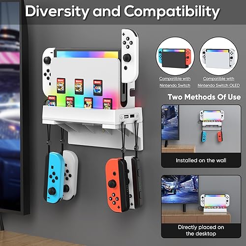 Miniatura 6 de YUANHOT Soporte de pared para Nintendo SwitchNintendo Switch OLED, juego de soporte de pared con 7 soportes para tarjetas de juego, 4 soportes Joy