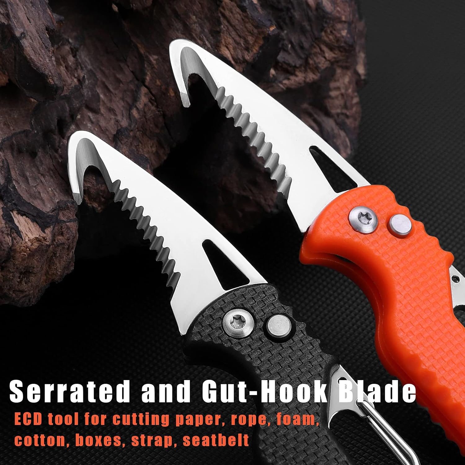 ITOKEY 2 Pack Safety Box Cutter, EDC Seat belt Cutter with 1.1inch Hook Blade, Retractable Package Opener for Wrap, Tape and Strap, Small Keychain Knife, Cool Gadgets for Women Men