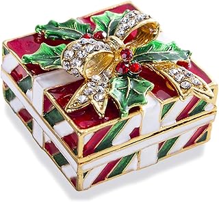 YU FENG Bowknot Gift-Box Jewelry Trinket Box Xmas Theme Hinged Collectible Figurines for Home Decor Jewelry Storage