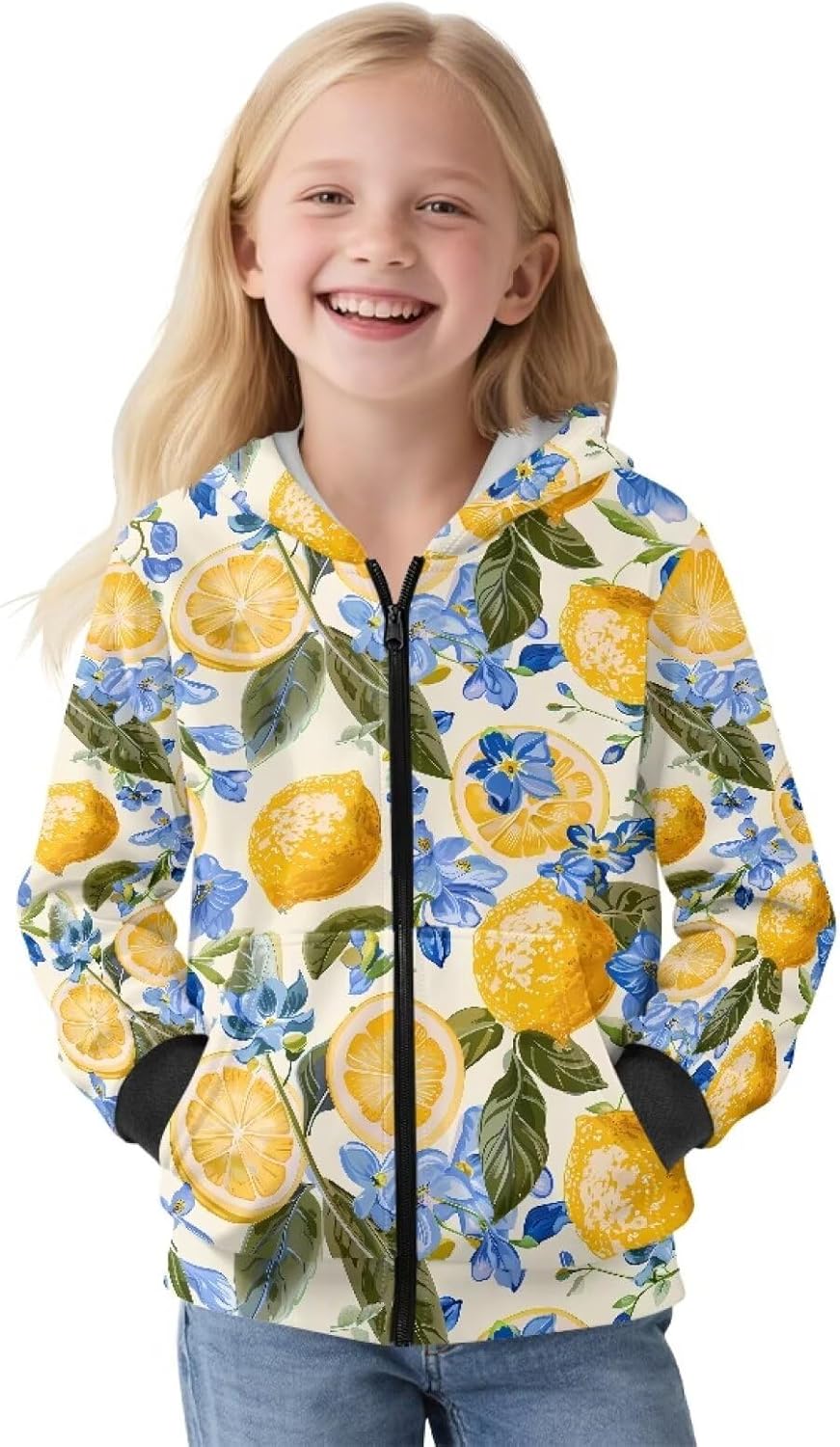 Girl's Fashion Hoodies Long Sleeve Zip Up Unisex Kids Pullover Sweatshirts Hooded with Pockets