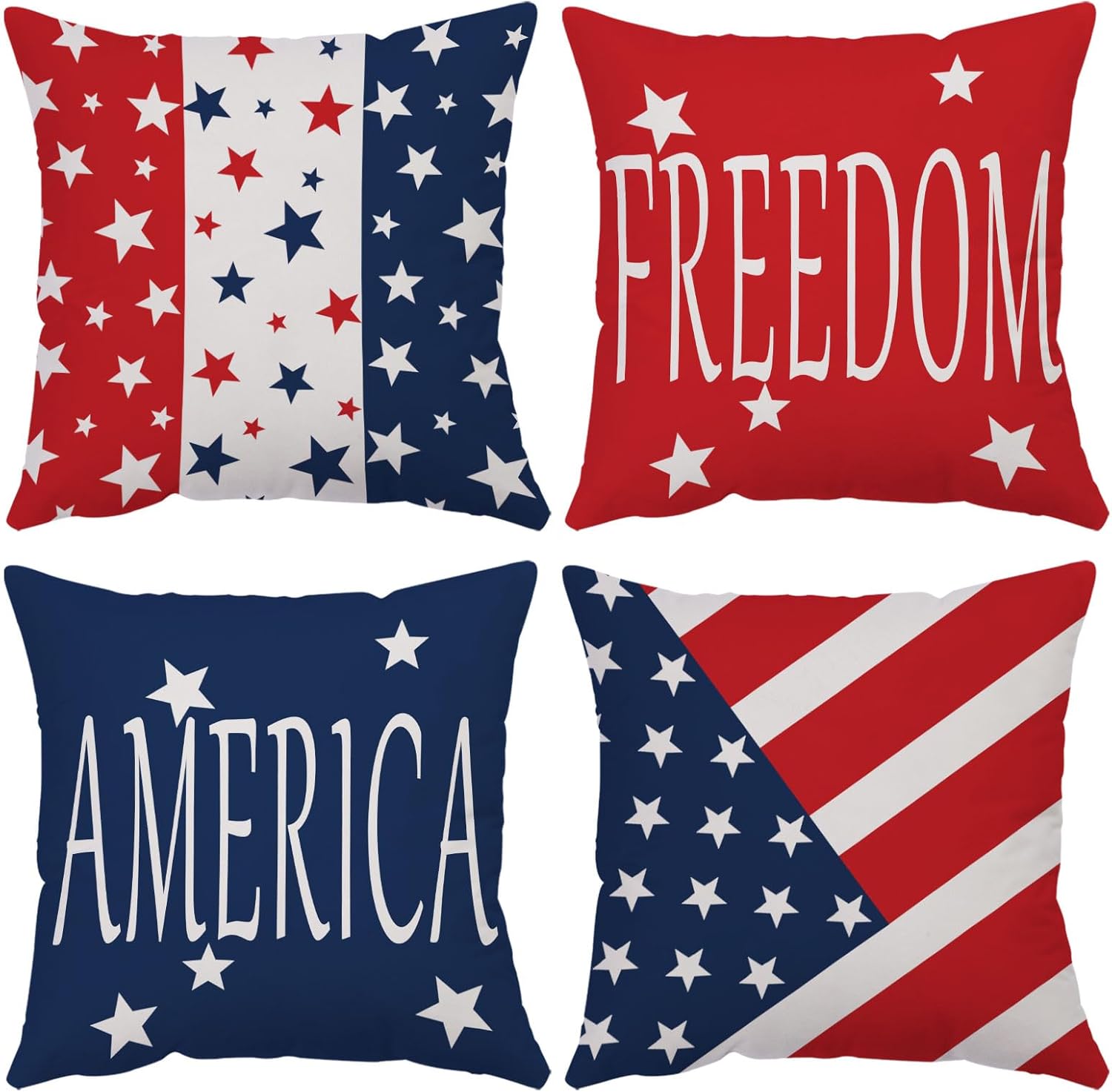 4th of July Throw Pillow Covers 24x24 Set of 4 Patriotic Pillow Covers American Flag Memorial Day Velvet Fourth of July Red White Blue Pillow Case Cushion Covers Home Outdoor Sofa Decorations