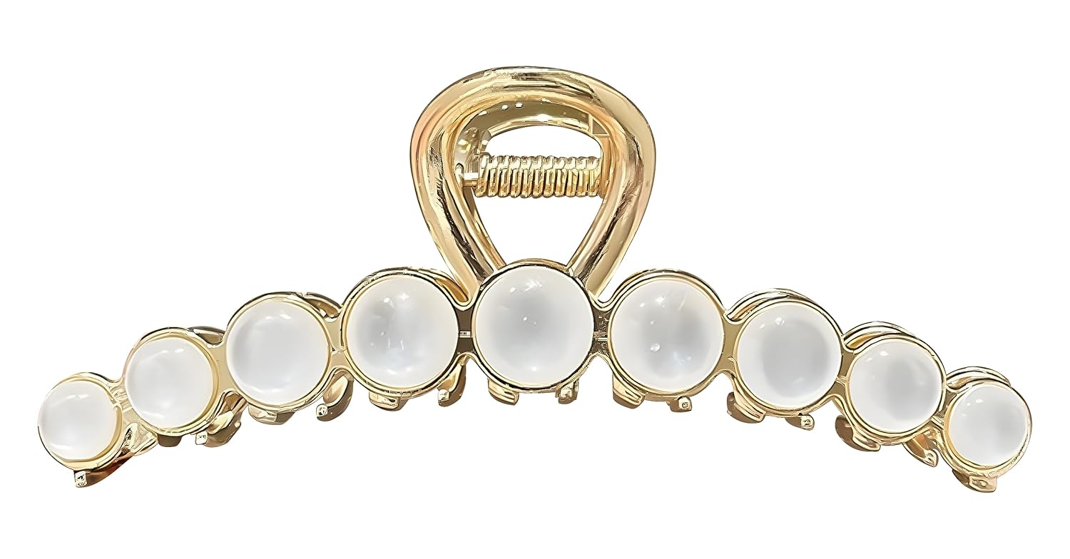 ANNA CREATIONS 1 Pc Golden Large Metal Pearl Hair Clutcher hair Claw Hair Accessories For Women and Girls